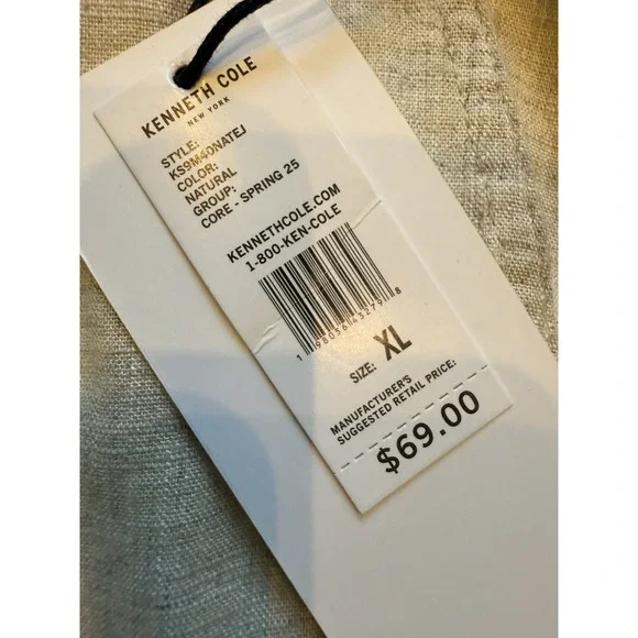 KENNETH COLE-NWT-Men's Natural Linen Blend Cargo Drawstring Shorts-Size XL - Picture 4 of 8